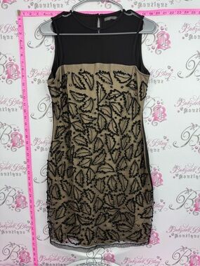 Suzy Shier dress sequins sparkly Black and Tan Beaded Cocktail Dress